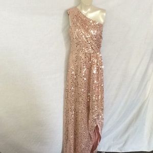 Max and Chloe One shoulder Long Sequined Dress